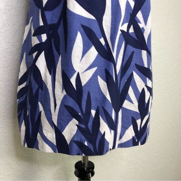 Boden blue and white leaf print sleeveless sheath dress size 8 Petite - Picture 9 of 14
